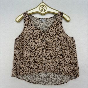 Love Fire Leopard Button Front Tank Top Women's XL Tan Black Casual Summer